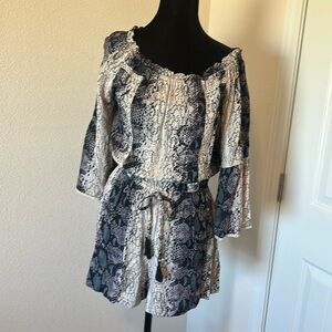 Snake Print Tunic Romper with Bell Sleeves